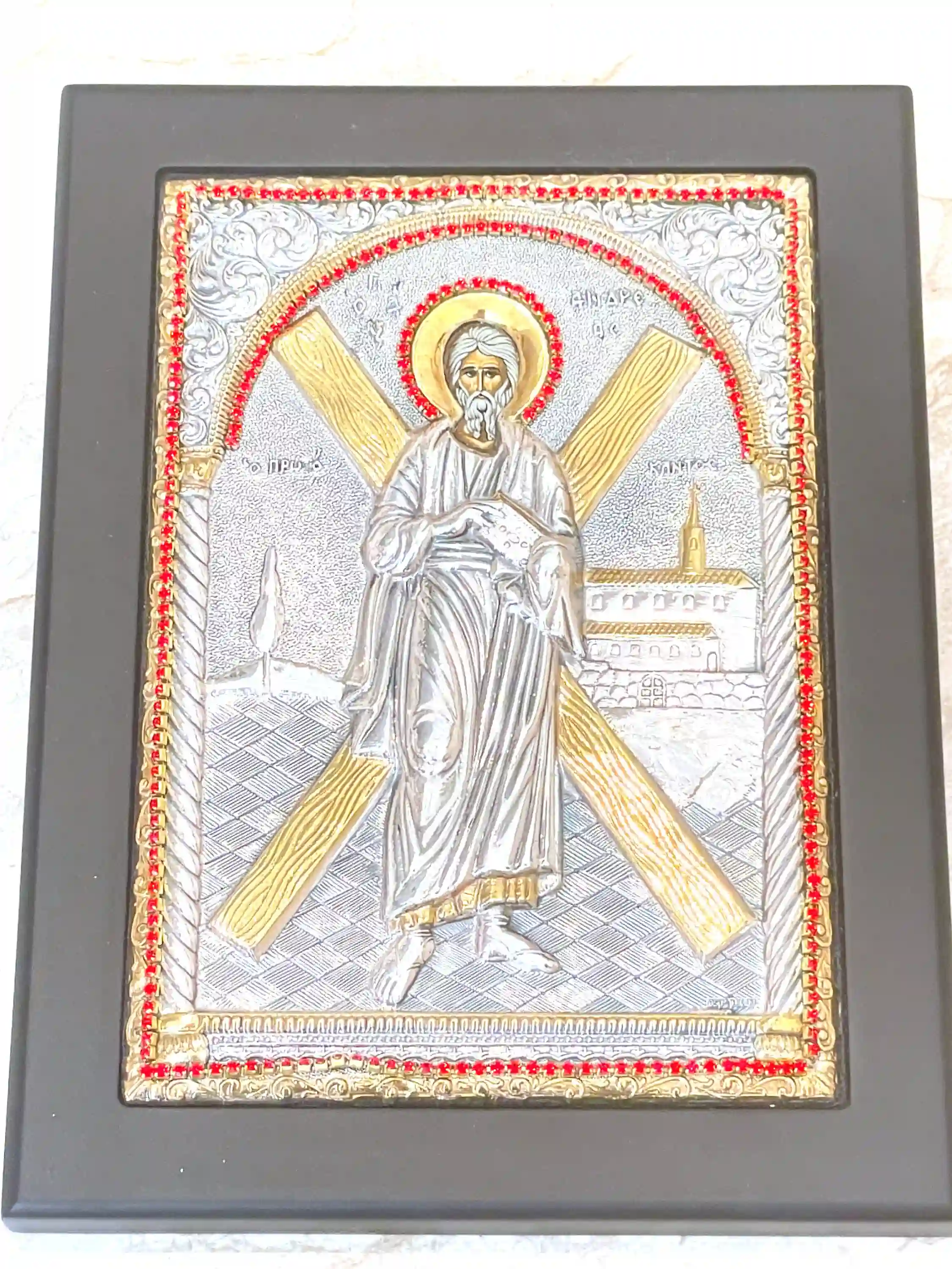 Solid SILVER Icon of Saint Andrew the Apostle Orthodox Icon St Andrew Apostle Vintage Godparent gift Orthodox Icon Christian Religious gift 