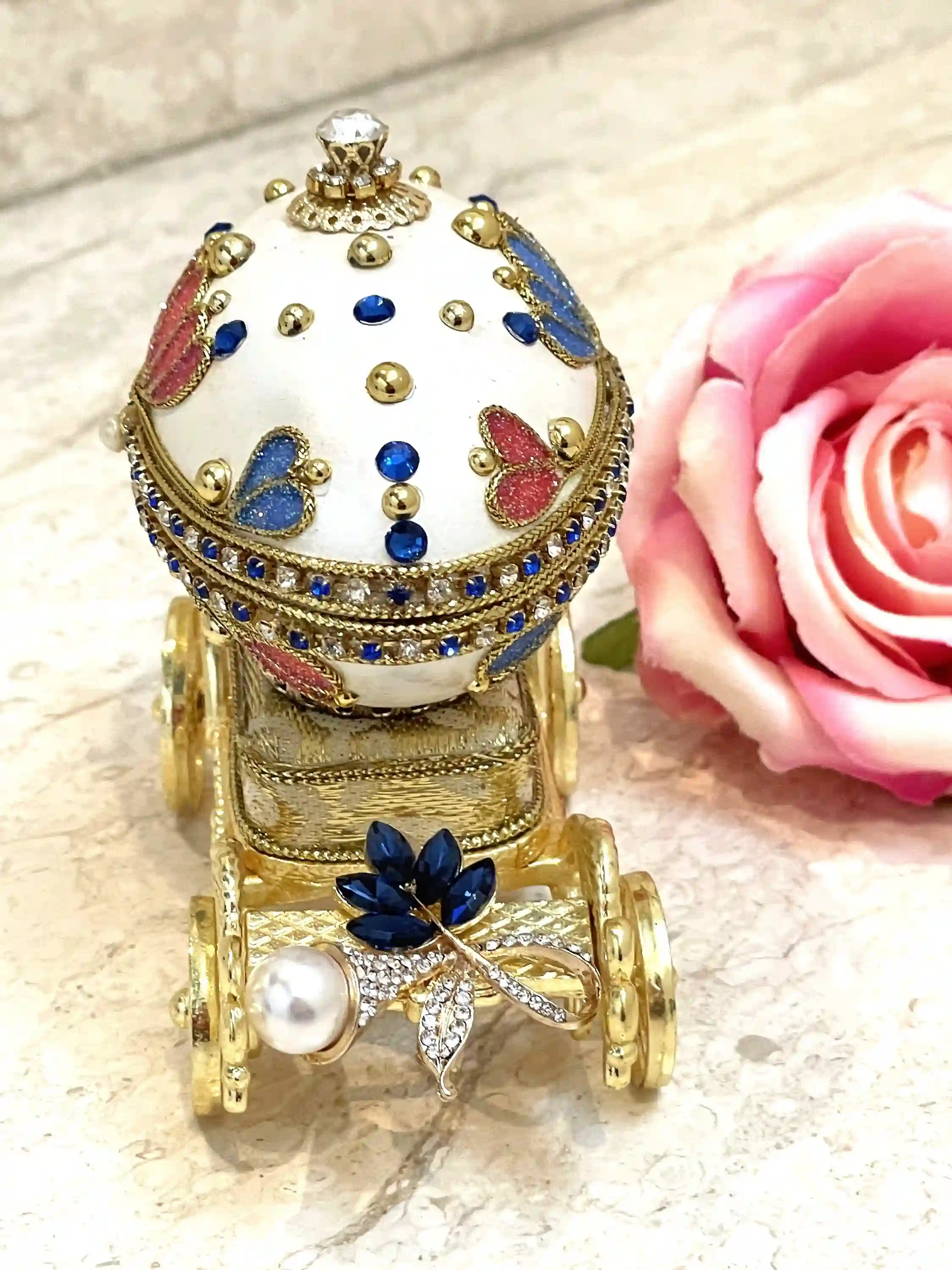 1994 One of A KIND Pearl Clam Imperial Faberge-Style Egg MUSIC Box 30th Wedding Anniversary gift for wife Faberge style Egg Mother New Beginnings 