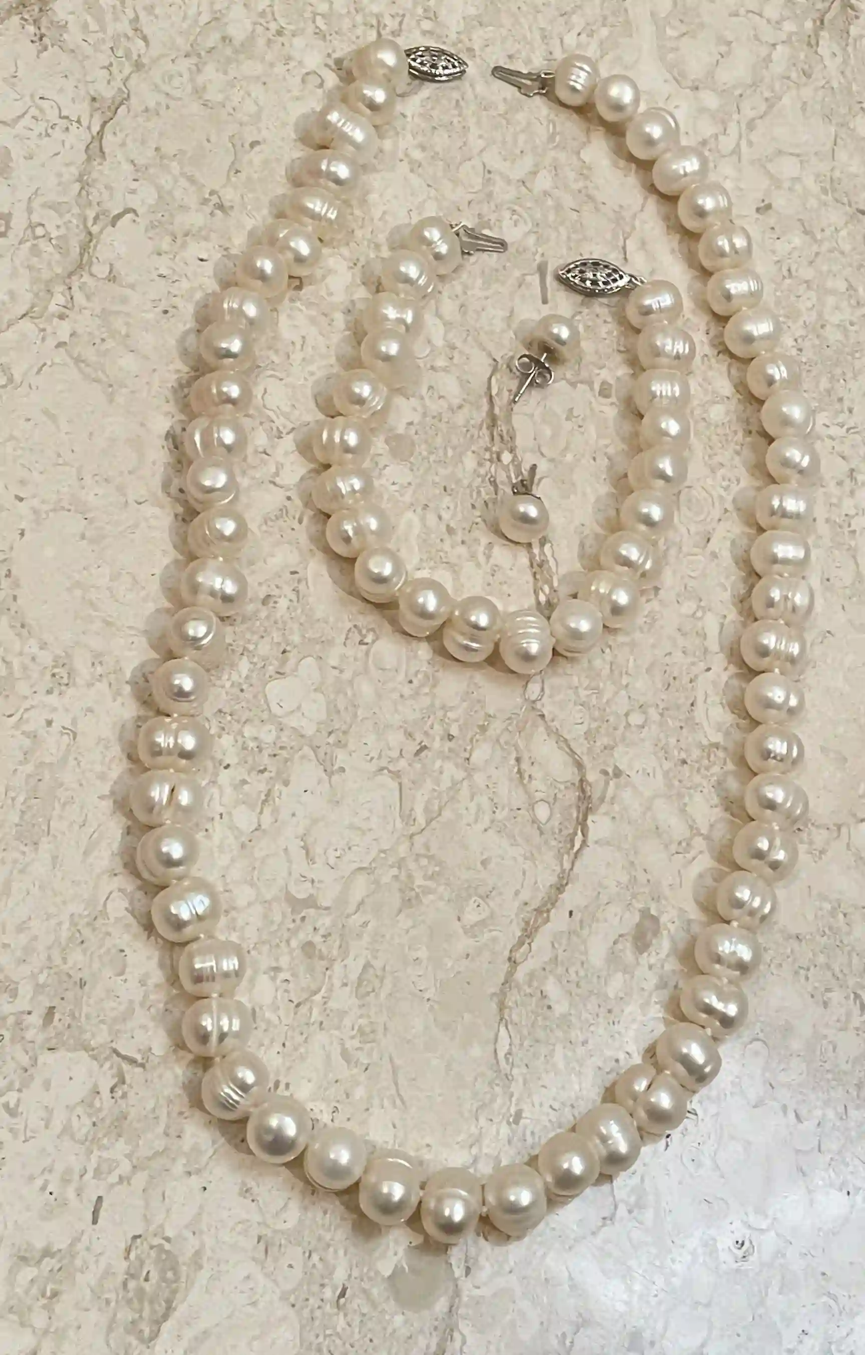Natural Pearl Jewelry, Natural Pearl Necklace, Natural Pearl Bracelet, Natural Pearl Earrings,Anniversary Pearls, Gift for Mom, Birthday SET 