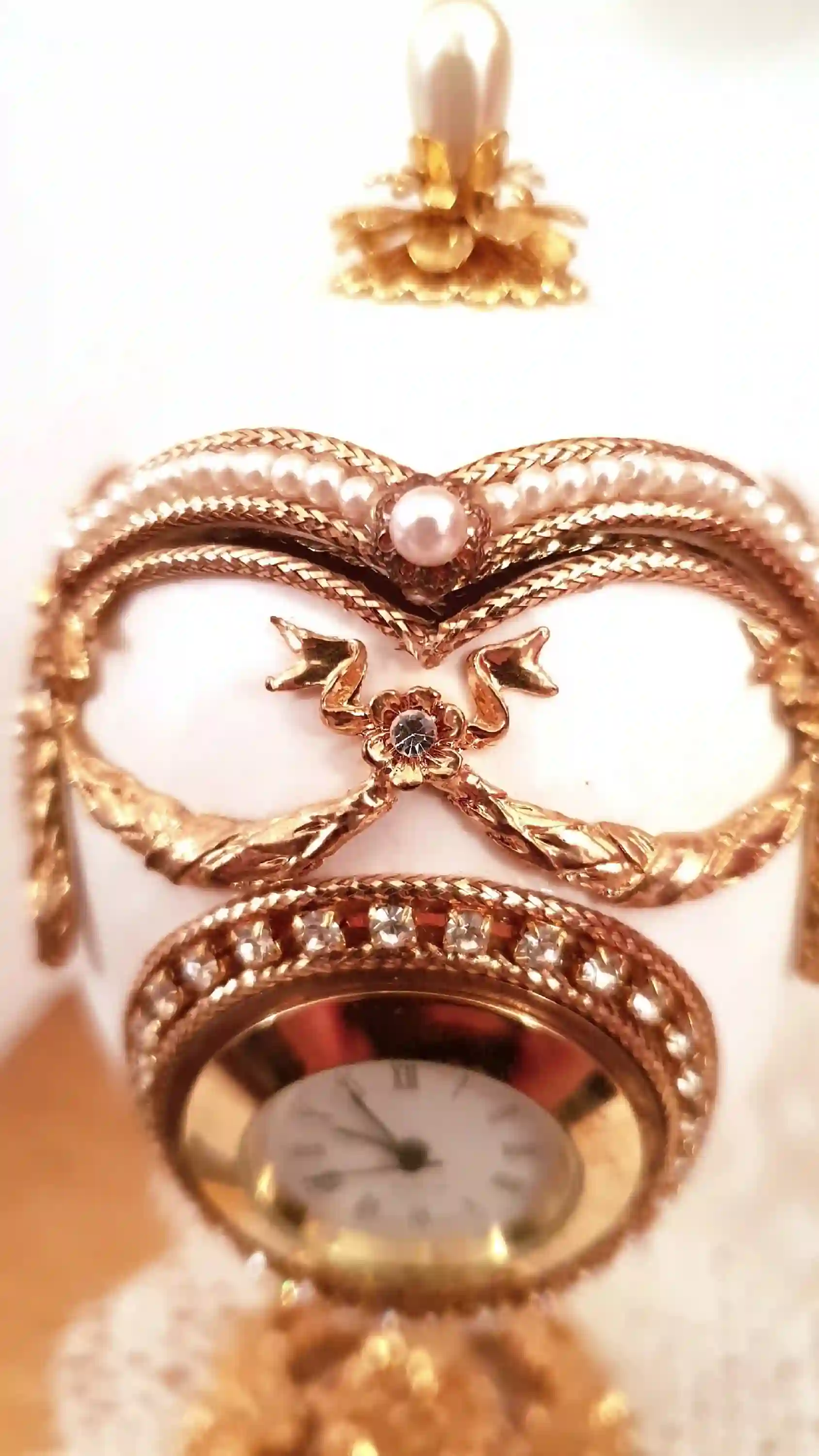 40 Year Faberge Egg Style Antique Faberge Music Box & GOLD Jewelry SET for women HANDCARVED Natural Egg 24k Gold Swarovski Handset Trinket 