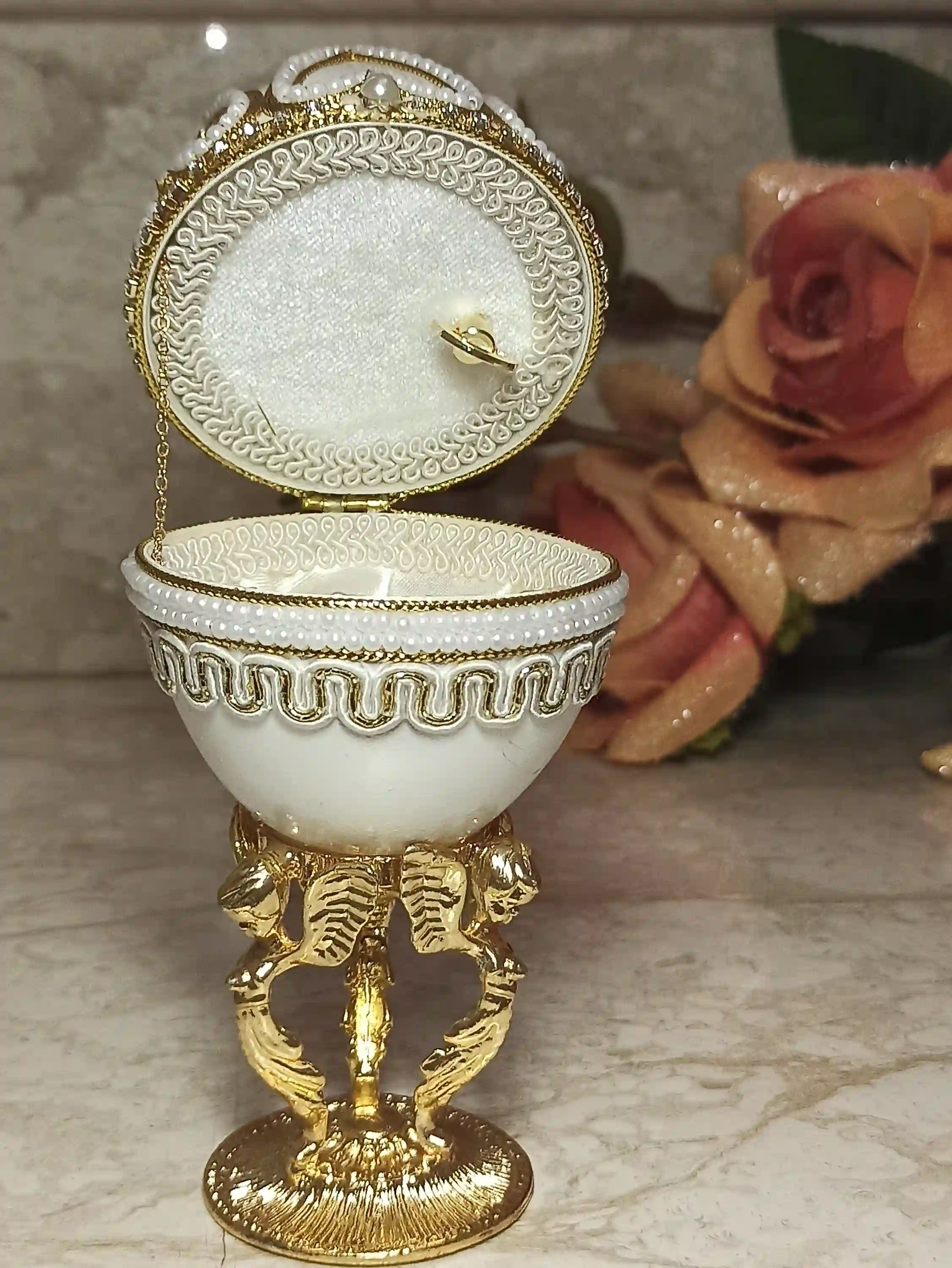 Guardian Angels NATURAL Egg FABERGE-Style Music Jewelry Box Home Protection Moving Away Communion Confirmation 16th 18th 21st 30th 40th 50th Gifts 