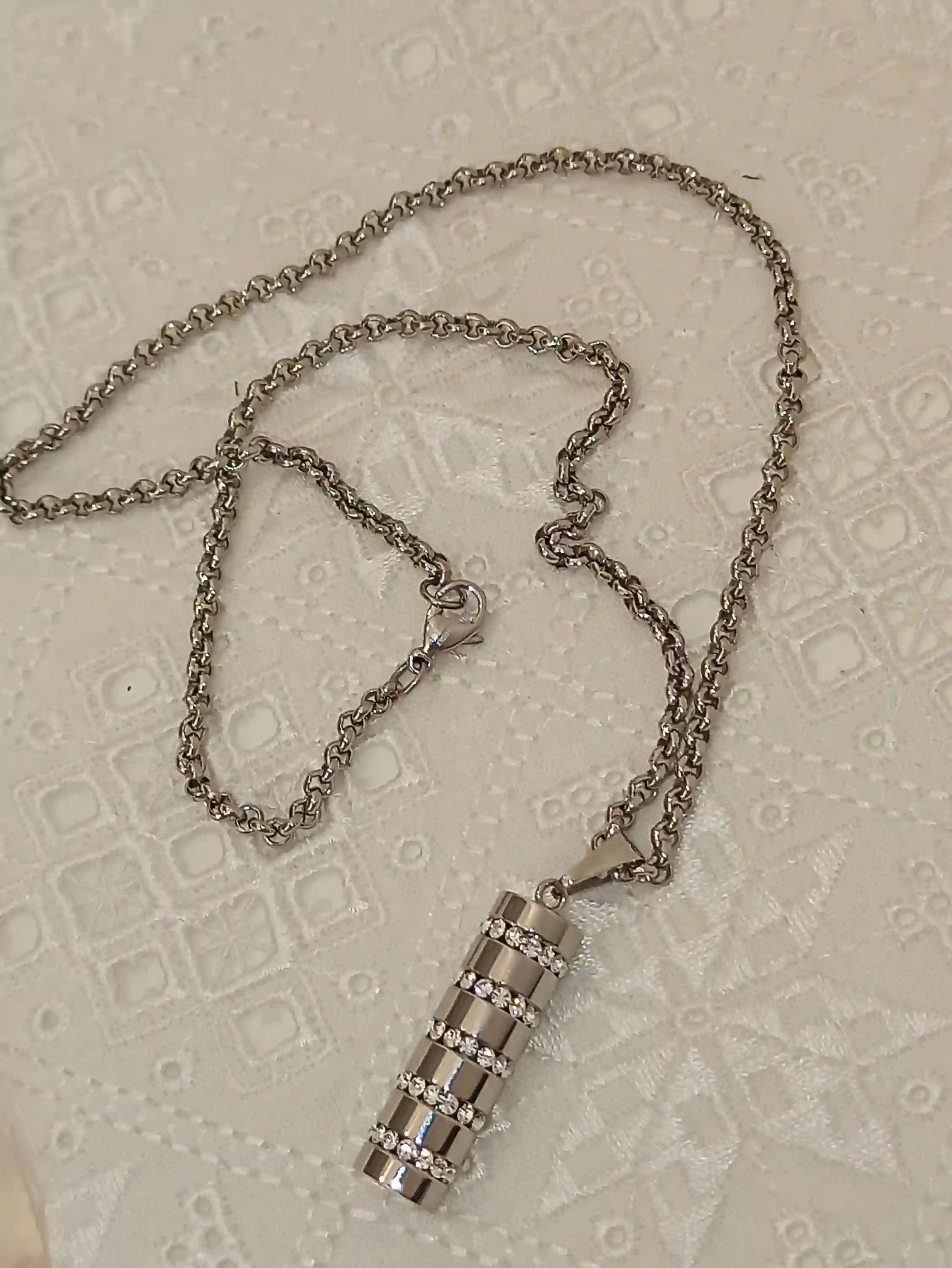 Silver SWAROVSKI Necklace Cylinder PARIS Necklace Wedding Pendant Modern Silver Necklace Jewelry Christmas Gift for Women Bridal Necklace 