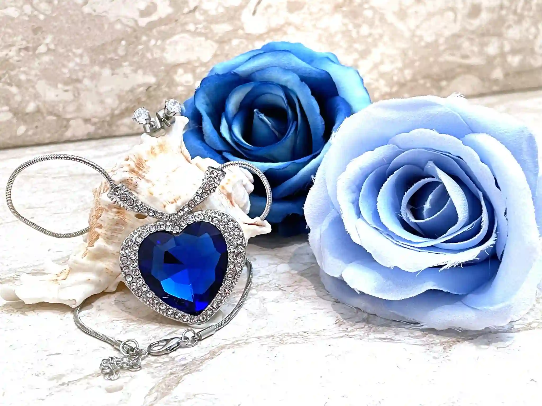 4pc SET, Heart, Silver, Blue, SAPPHIRE Pendant, Statement Necklace, Gift for her, Heart Necklace, Birthday Gift, Gift for women, Jewelry SET 