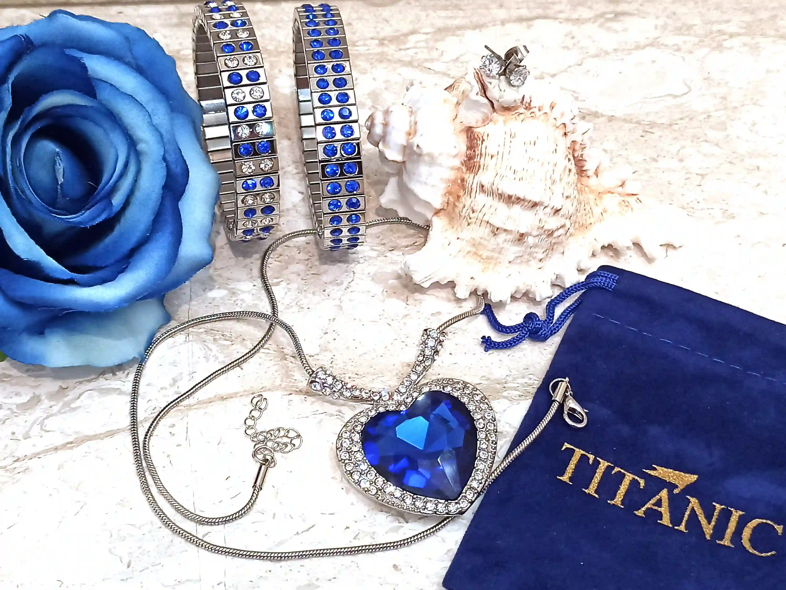 4pc SET, Heart, Silver, Blue, SAPPHIRE Pendant, Statement Necklace, Gift for her, Heart Necklace, Birthday Gift, Gift for women, Jewelry SET 