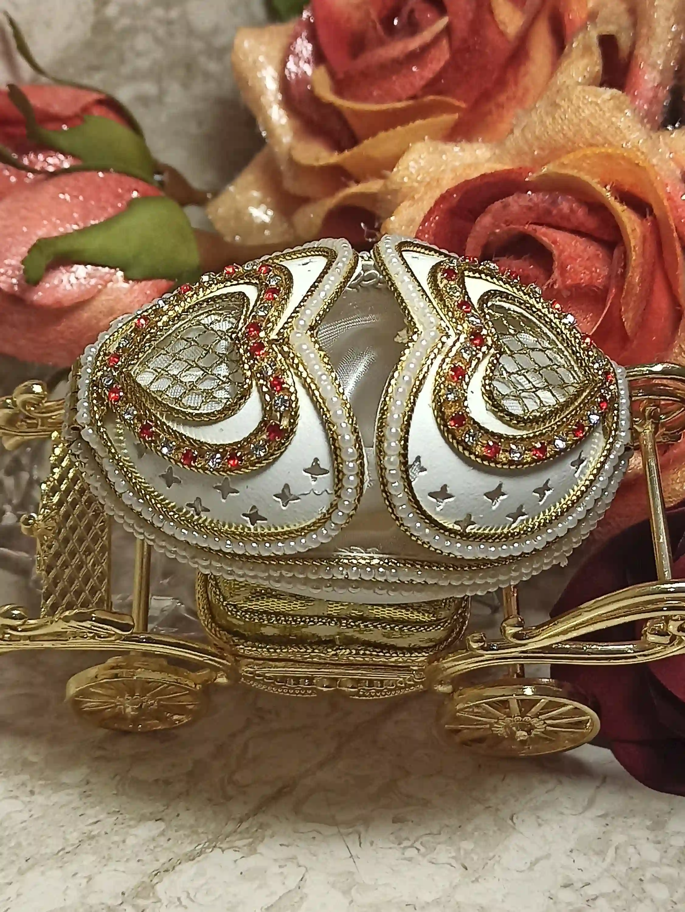 Faberge egg Musical Jewelry Box 24k GOLD REAL Egg HANDCARVED Faberge Egg Gift for mum Unique wedding gift Wife Anniversary Best mom gift 