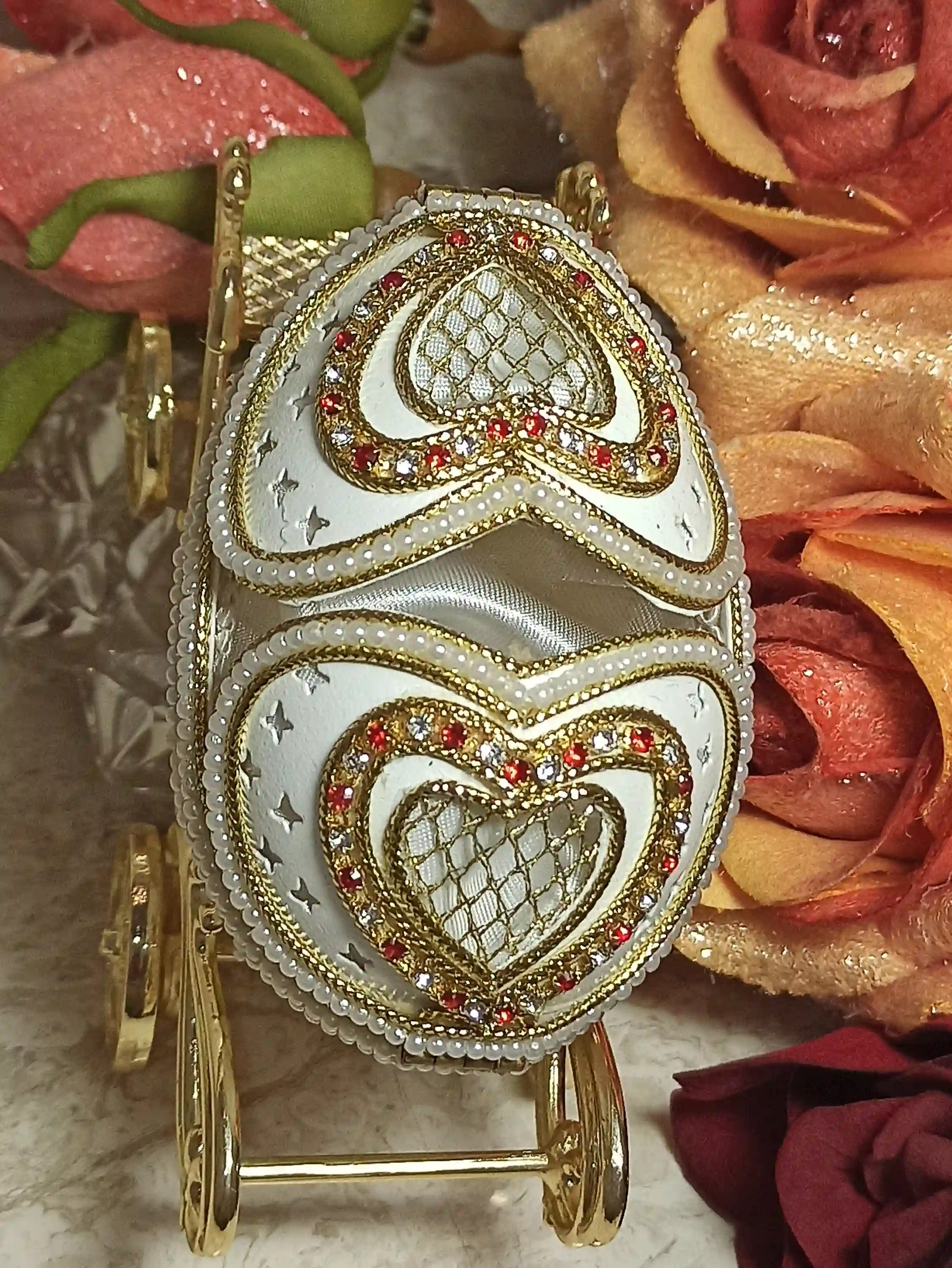 Faberge egg Musical Jewelry Box 24k GOLD REAL Egg HANDCARVED Faberge Egg Gift for mum Unique wedding gift Wife Anniversary Best mom gift 
