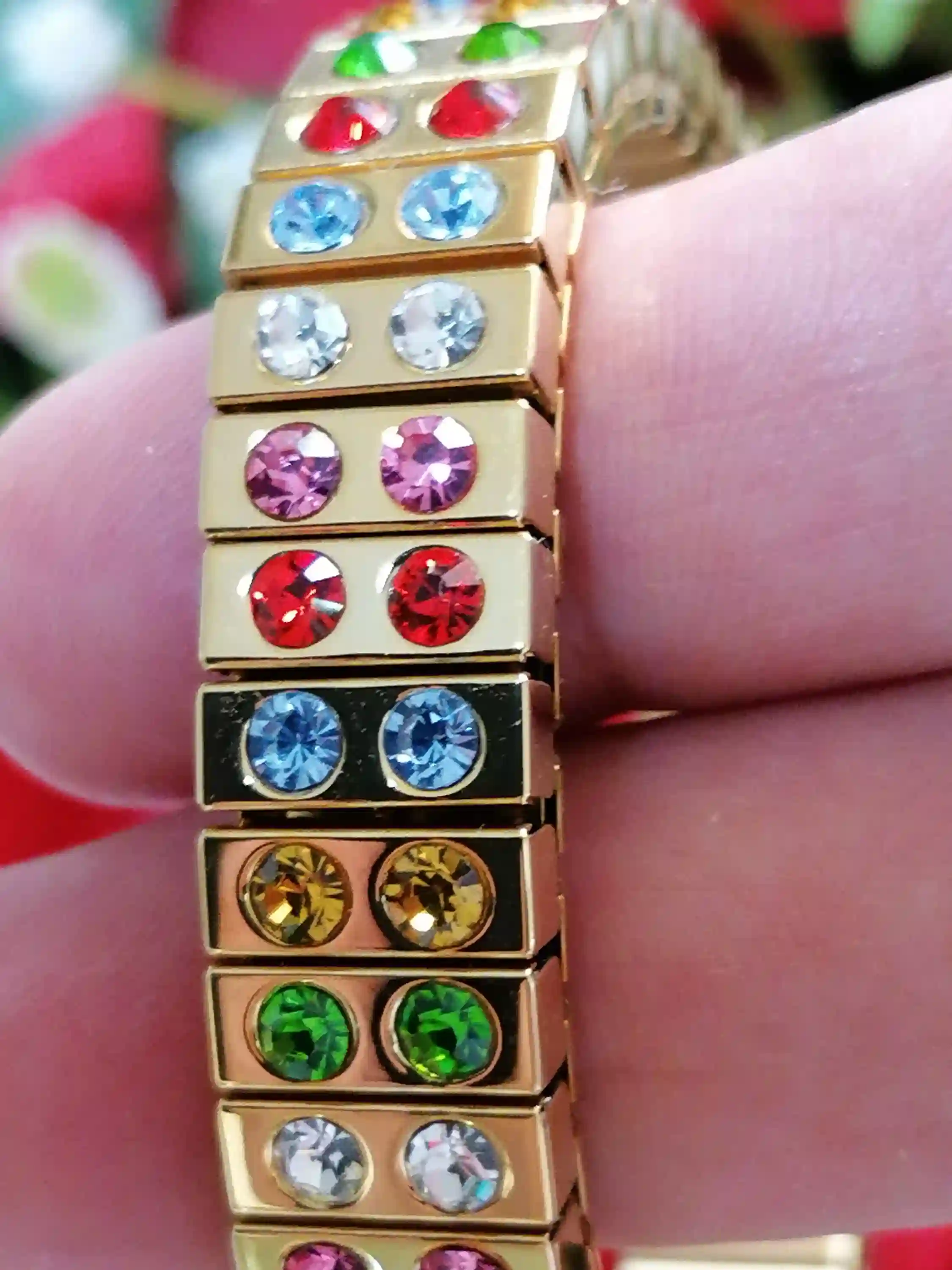 Rainbow Bracelet SWAROVSKI Crystal 24kt GOLD Gift/Stretchy Stacking bracelet Multi colored FANCY Jewelry Gold Gemstone Bracelet bangle gifts 