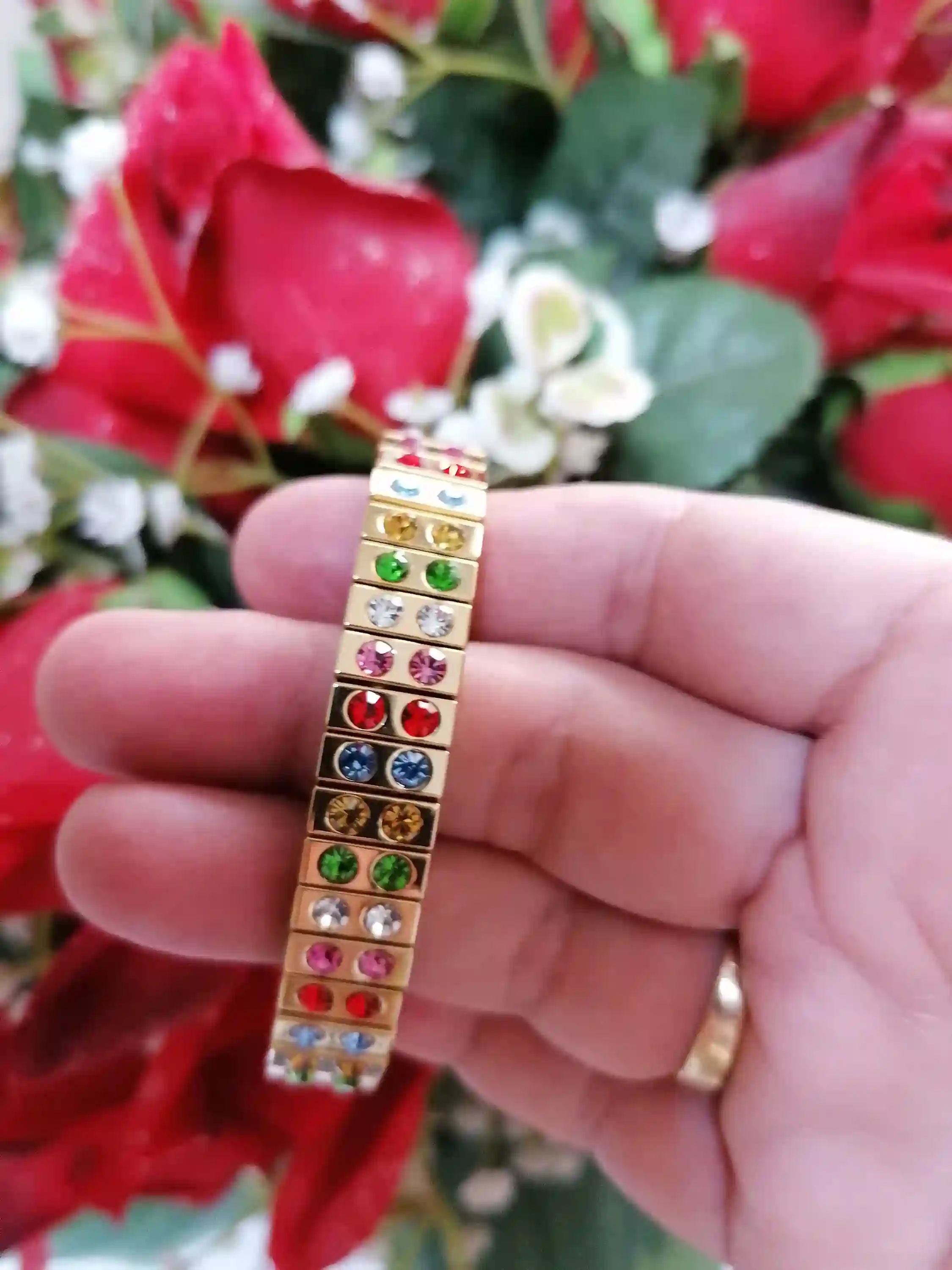 Rainbow Bracelet SWAROVSKI Crystal 24kt GOLD Gift/Stretchy Stacking bracelet Multi colored FANCY Jewelry Gold Gemstone Bracelet bangle gifts 