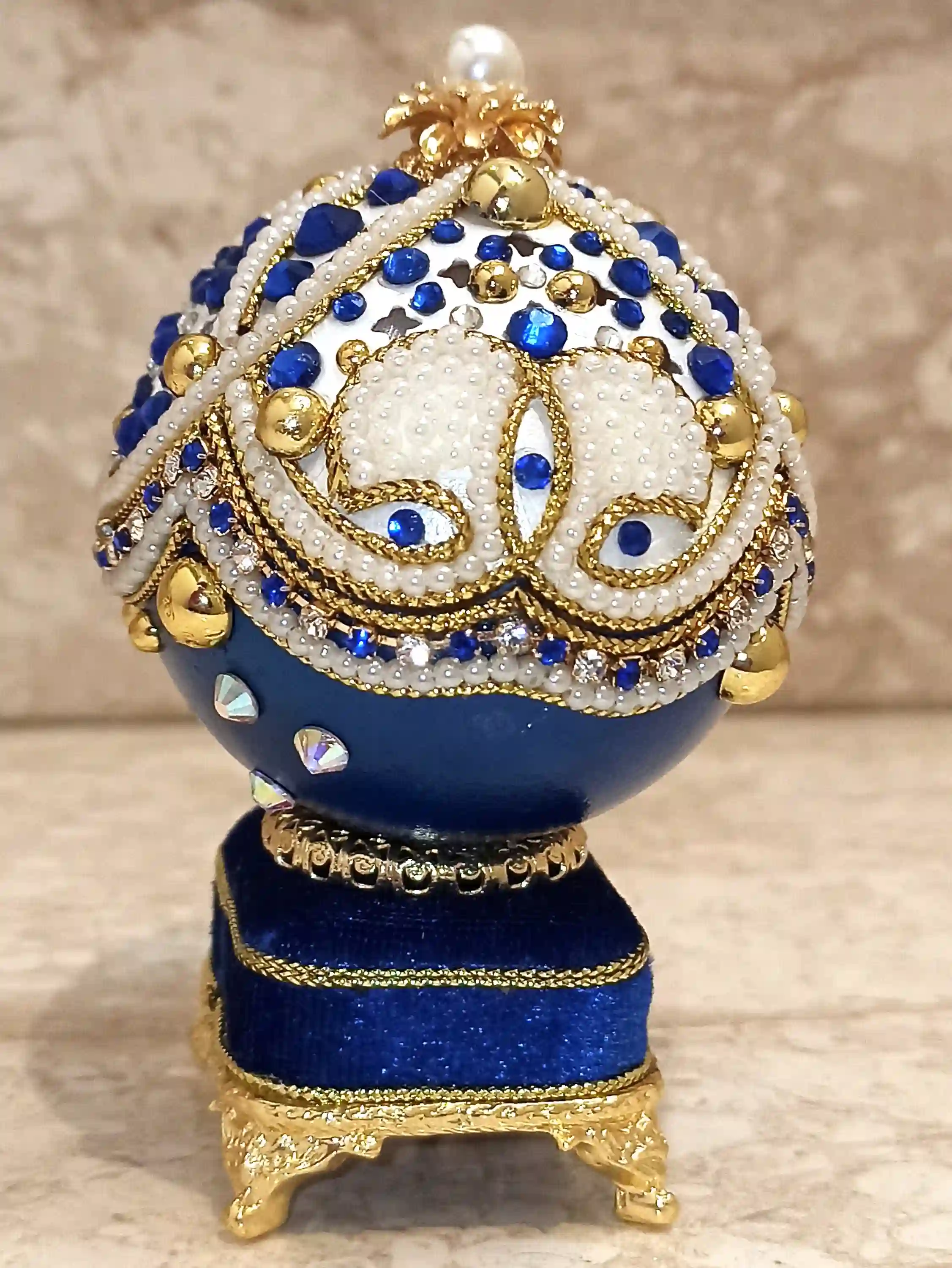 RARE-Limited Edition-Faberge Egg- Faberge Easter Egg-Faberge Style Egg-Faberge egg Trinket Box-Faberge Egg Music Box-24k GOLD-Sapphire Gift 