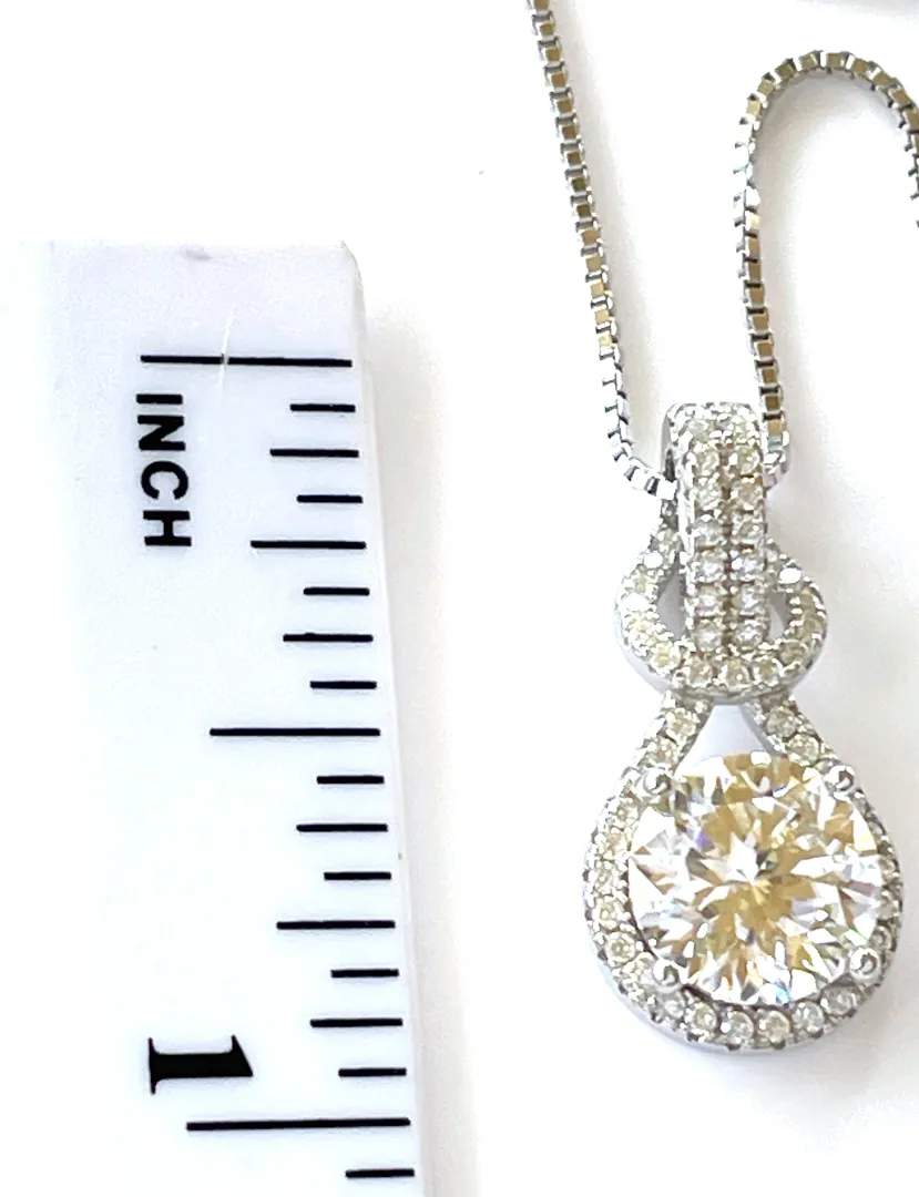 PierreLorren 2 Carat Diamond Necklace Love Knot Diamond Jewelry Silver 18k White Gold Diamond Pendant Victory Wisdom Gift for Women Birthday