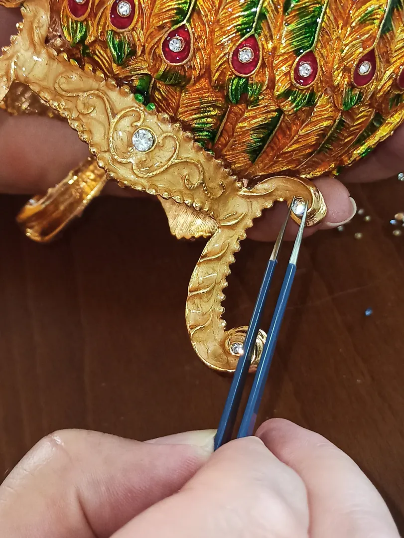XL Rainbow Faberge Egg Style 24k Gold Fabergé Egg, Peacock/Faberge Egg/ Trinket Box, Couples Gift / Faberge Egg Jewelry Box, Unique Wedding Gift.