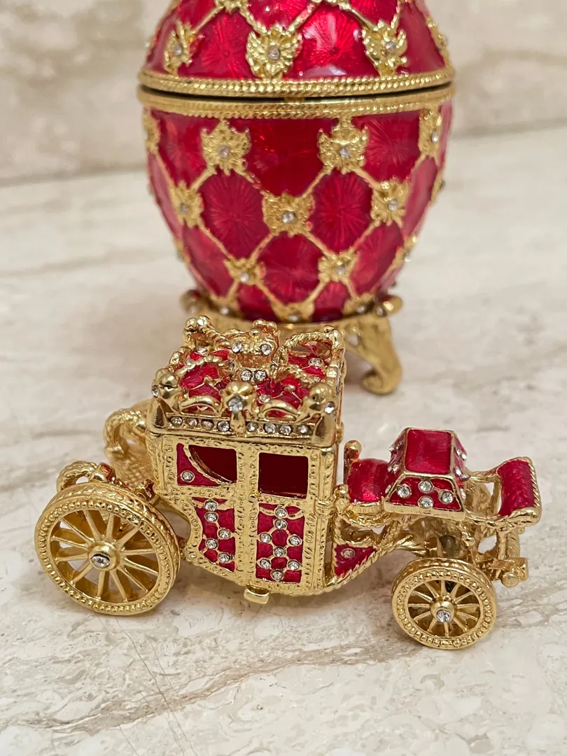 Handmade Ruby Faberge Style Egg Trinket & Gold Bracelet. Fabergé egg Christmas, Easter Egg, Valentine Gift for him. Faberge egg Decorative box.