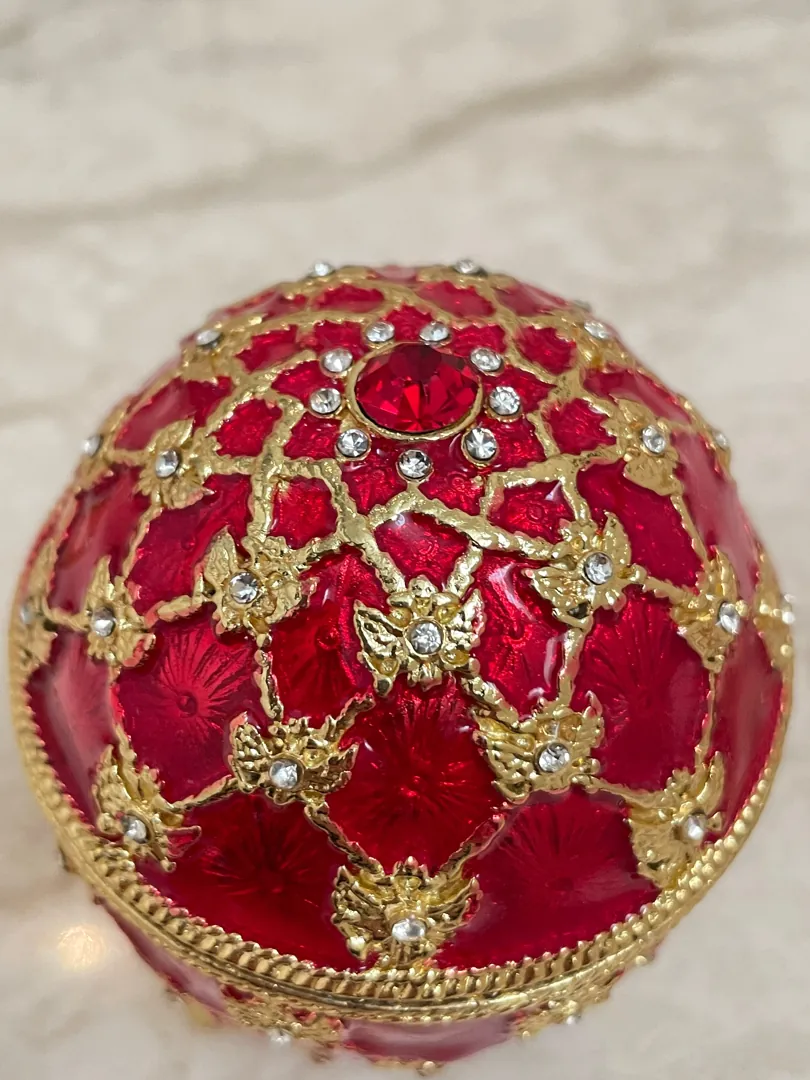Handmade Ruby Faberge Style Egg Trinket & Gold Bracelet. Fabergé egg Christmas, Easter Egg, Valentine Gift for him. Faberge egg Decorative box.