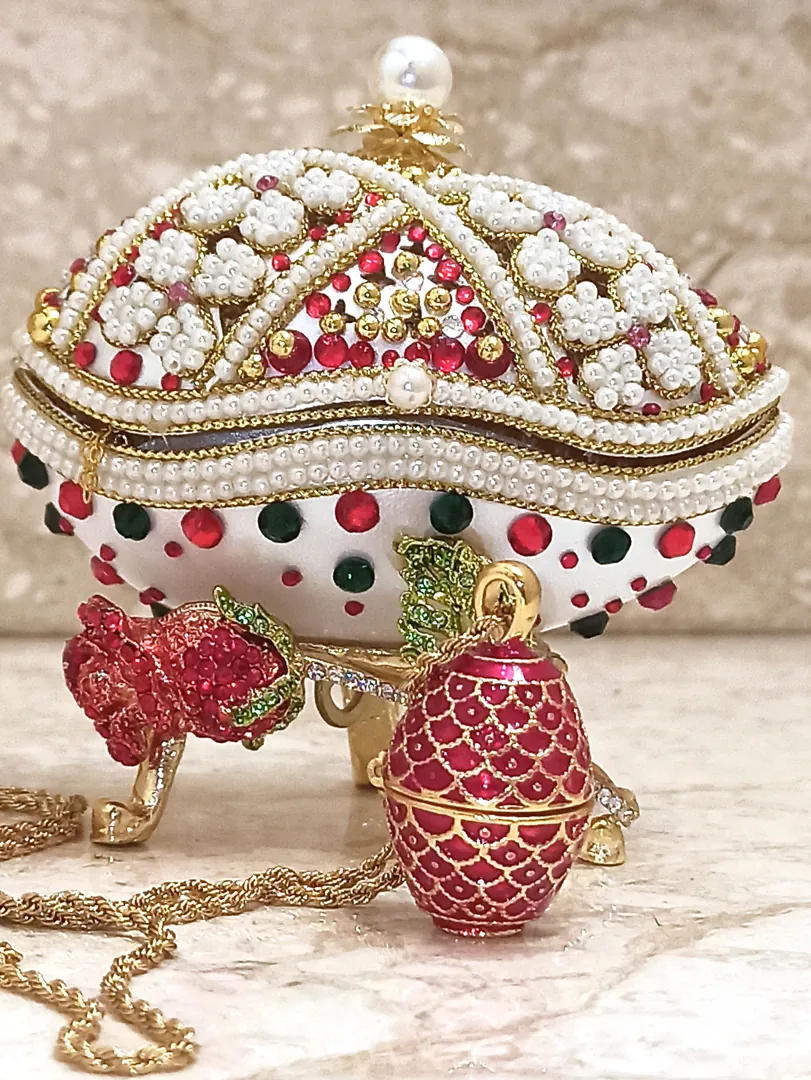 Faberge Egg Ornament + Faberge Egg Necklace + Ruby Gold Bracelet Maid of Honor Gift Bridal Shower Gift Music Birthday Gift for Her