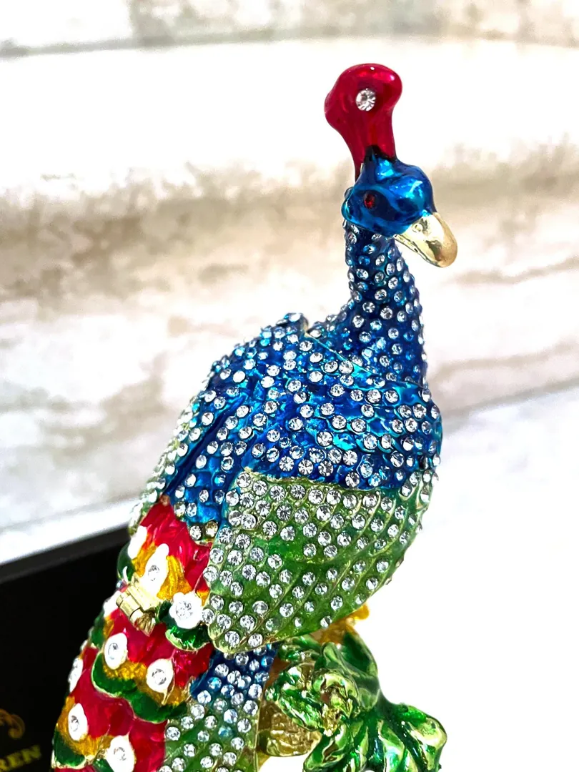Vintage 2005 Faberge Egg Pure Gold Decor Peacock Proposal Box Bridal Shower Wife Wedding Austrian Crystal Diamond Handmade by Pierre Lorren
