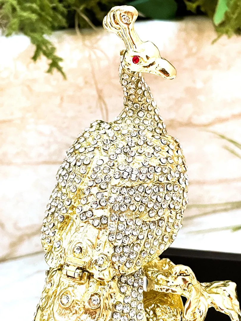 Vintage 2002 Faberge Egg Pure Gold Decor Peacock Gold Proposal Box Bridal Shower Wedding Austrian Crystal Diamonds Handmade by Pierre Lorren