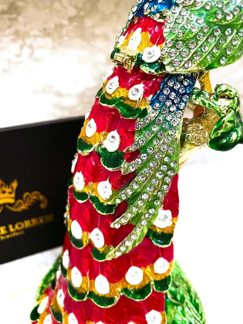 Pierre Lorren Unique Peacock Gifts - Faberge Peacock Trinket Box - Austrian Crystal Diamonds - Pure Gold Decor - Handmade Bird Lover Gift Set