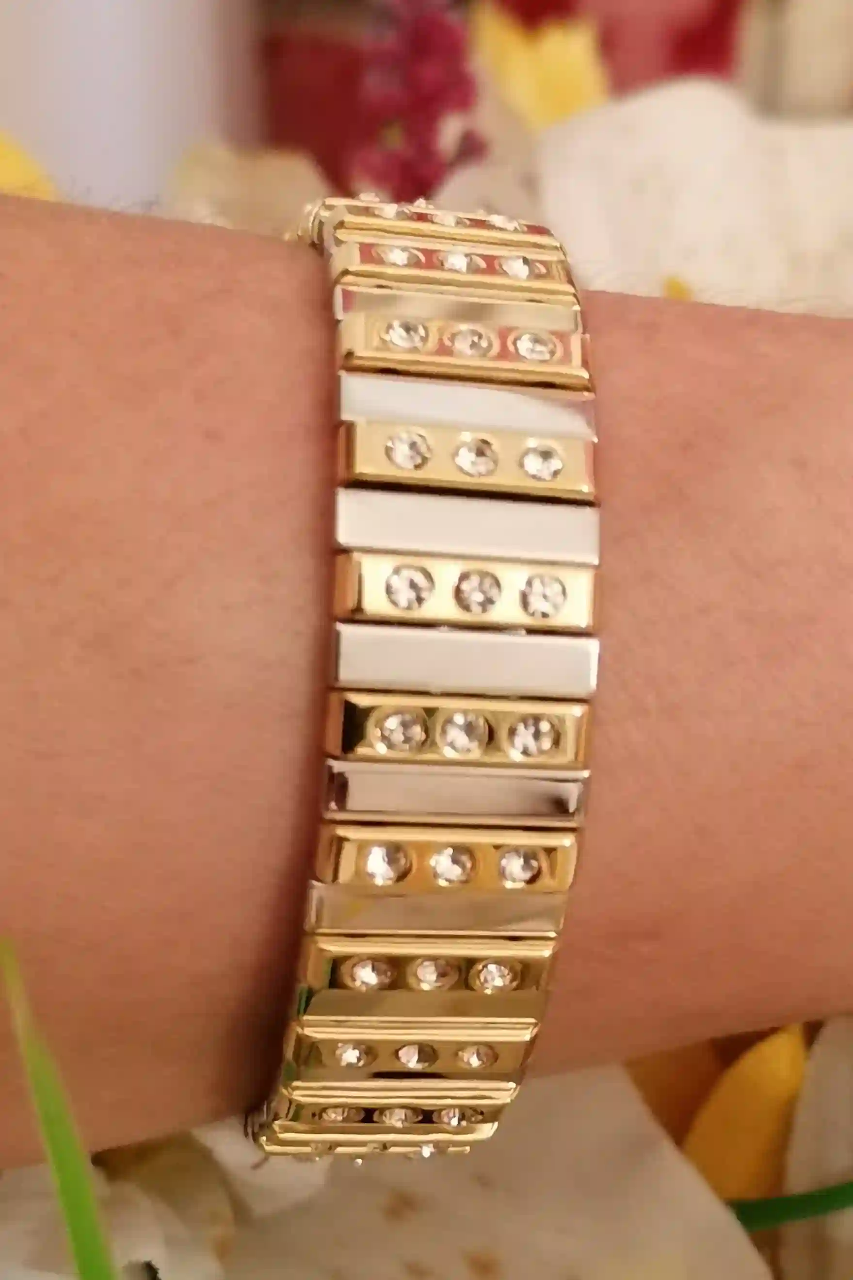 Formal Jewelry UNIQUE Gift 24k Gold Bracelet for women 1.75ct HANDMADE 87 Swarovski Crystal Diamond Gem 1