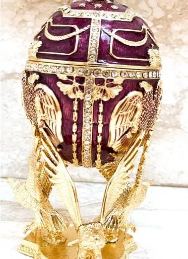 Pierre Lorren Fabergé Egg Amethyst Fabergé Style Egg Music Box Fabergé Trinket Box Fabergé Pure Gold Decoration Graduation Wisdom Purple Men Gifts