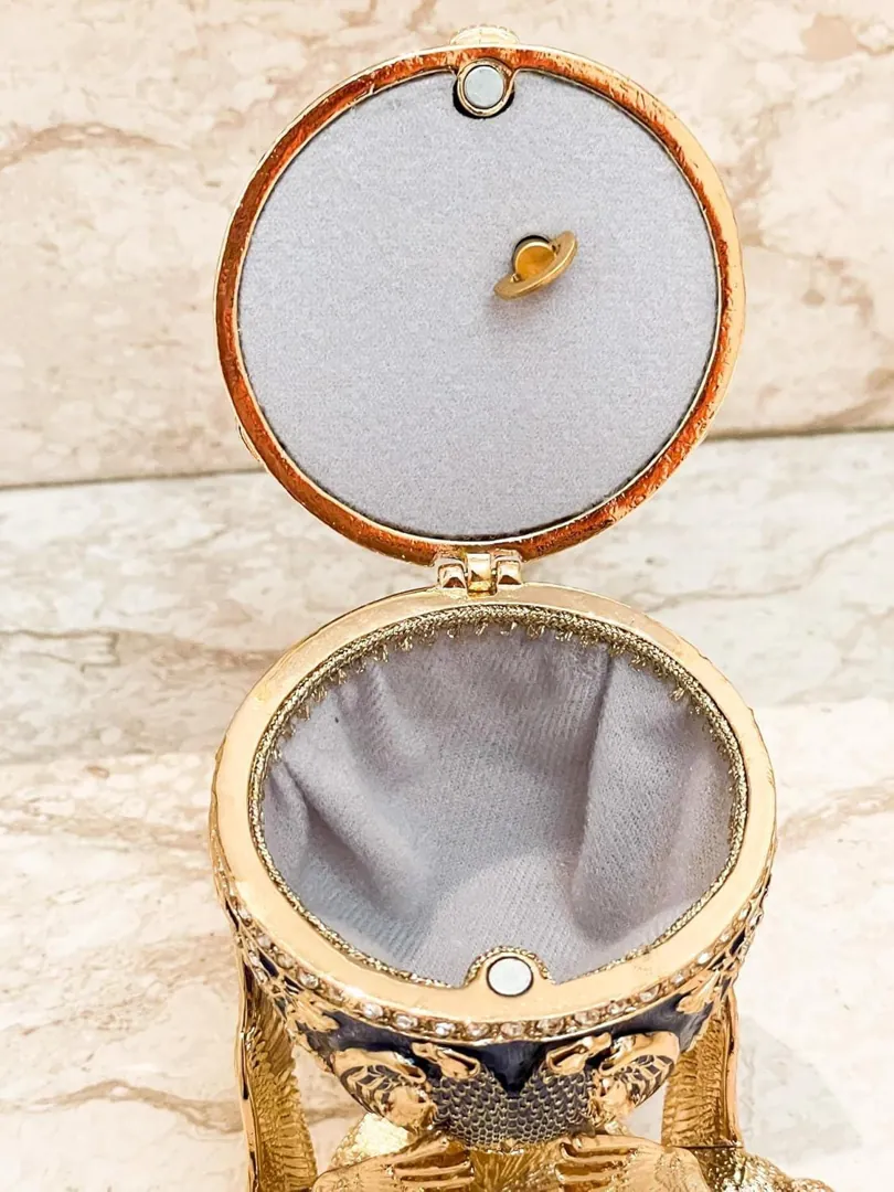 Pierre Lorren Fabergé Egg Sapphire Blue Fabergé Egg Music Box Trinket Box Austrian Crystal Diamonds Pure Gold Decor Foresight Wisdom Gift