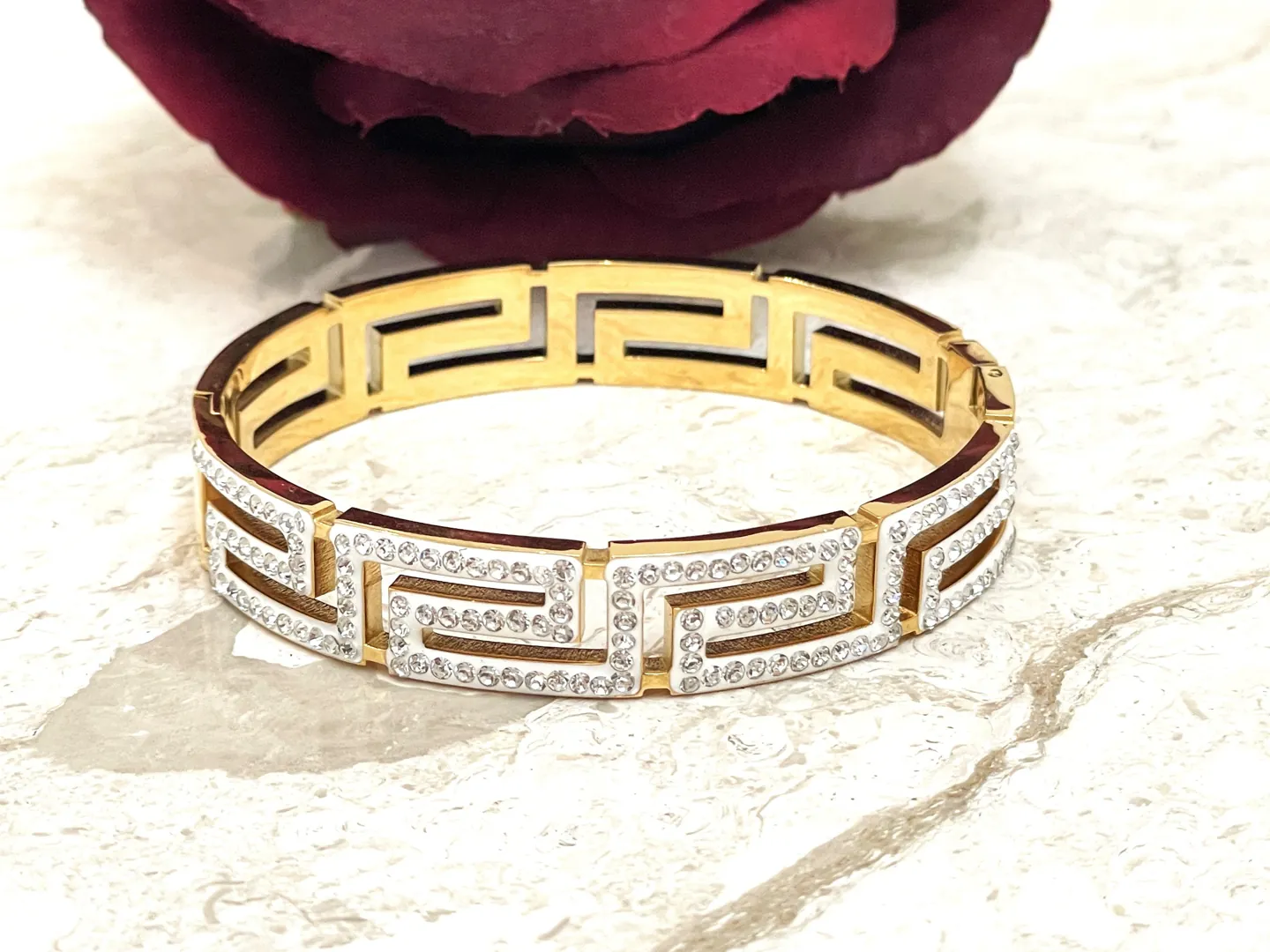18k Yellow Gold Bracelet, Meander Bracelet, Greek Key Bracelet, Ancient Greek Jewelry, Bangle Bracelet, Geometric Bracelet, ETERNAL LIFE, SUCCESS.