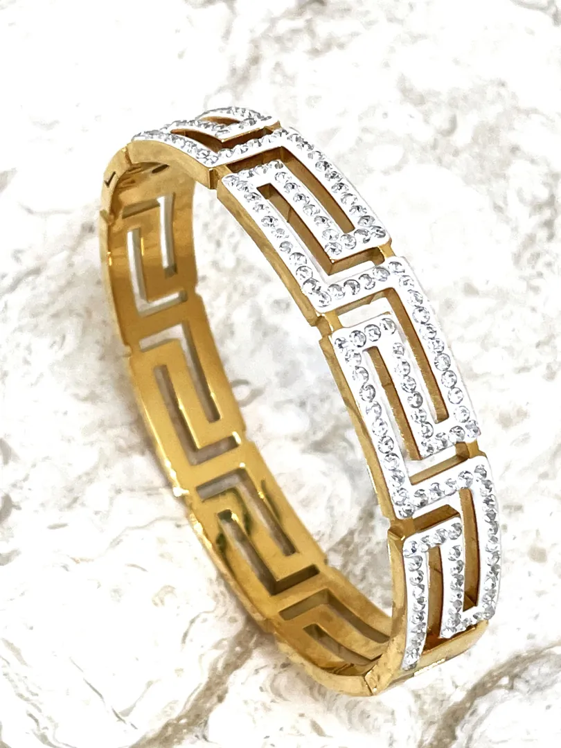 18k Yellow Gold Bracelet, Meander Bracelet, Greek Key Bracelet, Ancient Greek Jewelry, Bangle Bracelet, Geometric Bracelet, ETERNAL LIFE, SUCCESS.