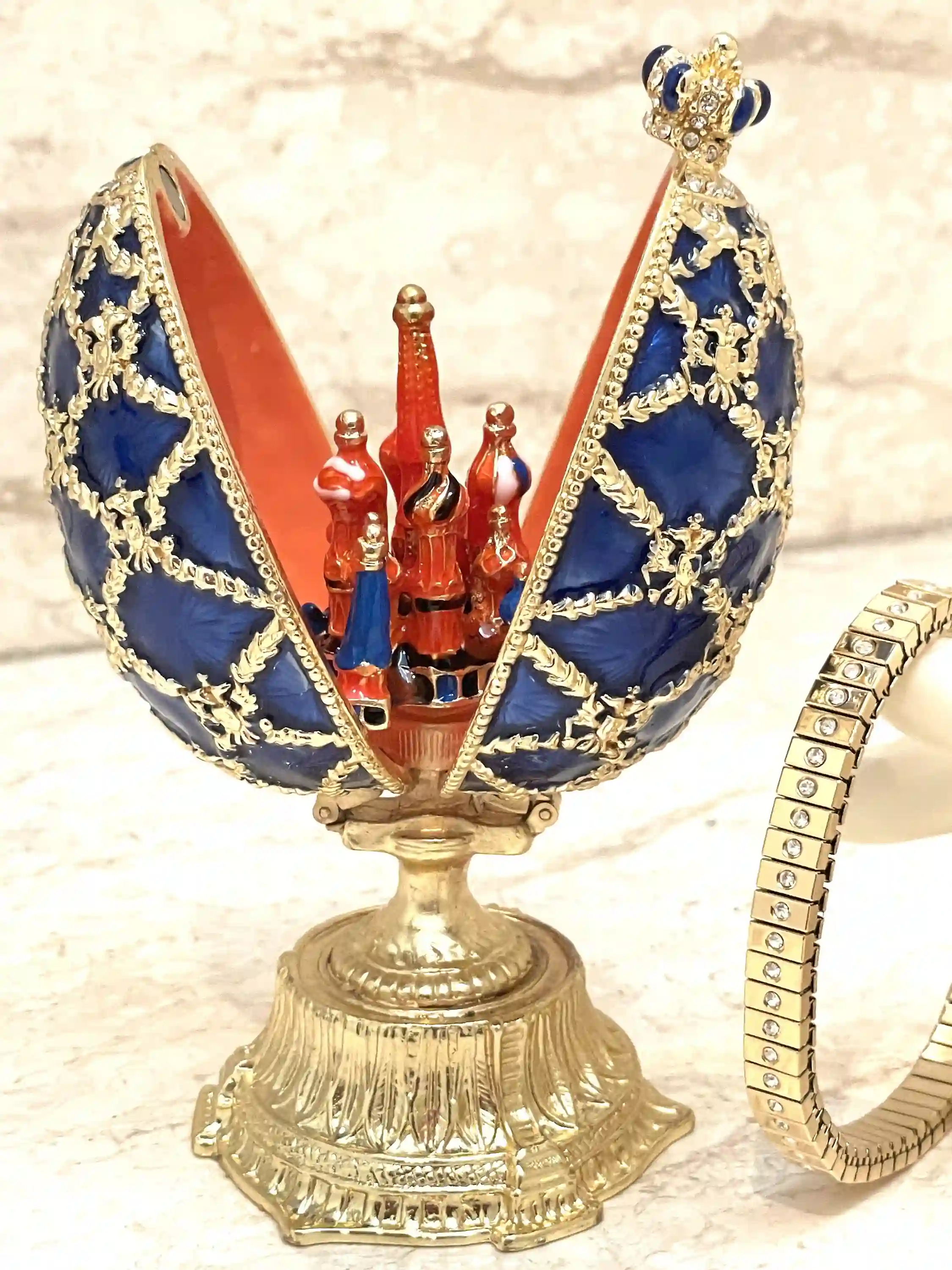 Pierre Lorren Faberge-Style Egg St Petersburg Faberge style egg Home Decor Pure Gold Decor Swarovski Crystal Diamond Handset Birthday Anniversary 