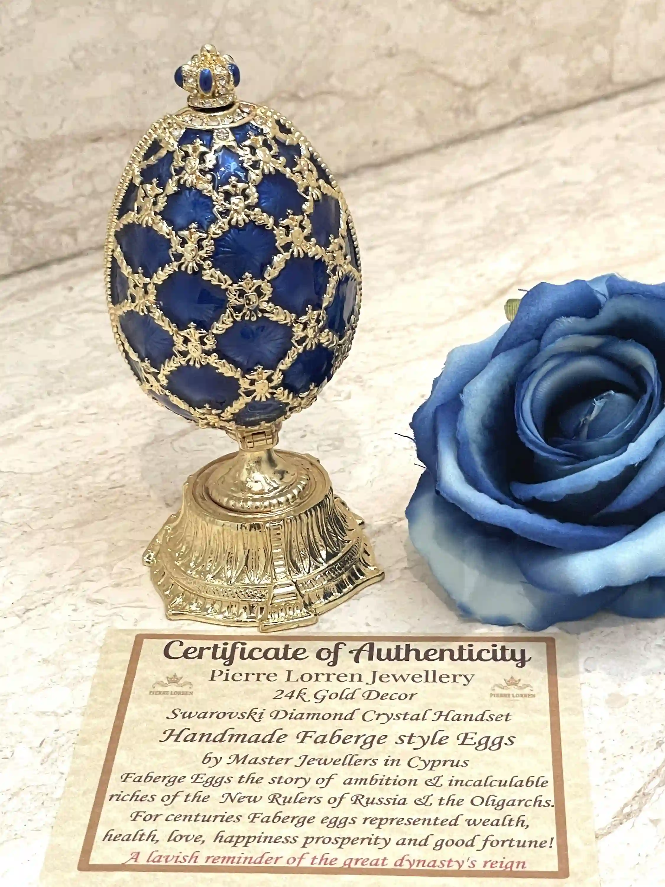 Pierre Lorren Faberge-Style Egg St Petersburg Faberge style egg Home Decor Pure Gold Decor Swarovski Crystal Diamond Handset Birthday Anniversary 