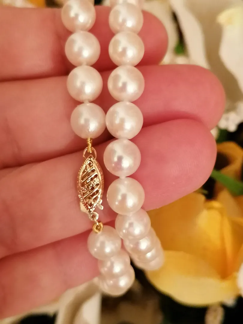 Akoya Pearl Necklace gift AAA grade 18k solid Gold Japanese White NATURAL CULTURED Pearl Necklace Wedding Bridal Jewelry South Sea Pearl