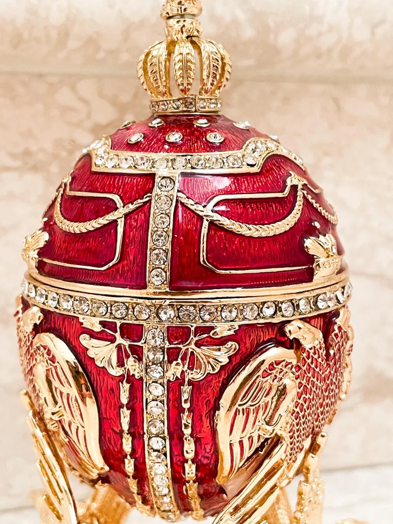 Limited Edition Musical Faberge Egg Velour Interior Swarovski Crystal Diamond Handset Faberge Style Egg POWER LONGEVITY Anniversary Birthday