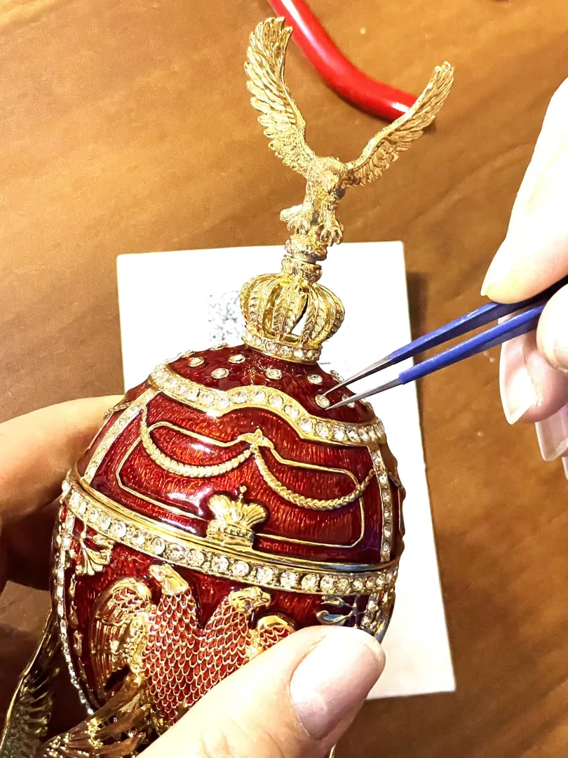 Limited Edition Musical Faberge Egg Velour Interior Swarovski Crystal Diamond Handset Faberge Style Egg POWER LONGEVITY Anniversary Birthday