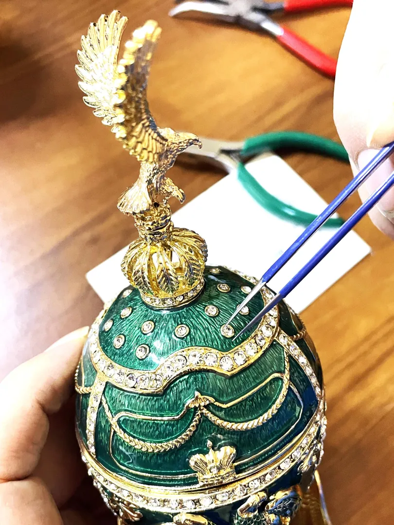 Limited Edition Musical Faberge Egg with Velour Interior and Swarovski Crystal Diamond Handset. Faberge Style Egg for POWER and LONGEVITY. Perfect for Anniversary or Birthday gifts.