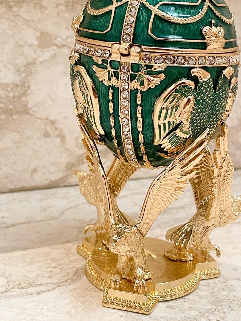 Limited Edition Musical Faberge Egg with Velour Interior and Swarovski Crystal Diamond Handset. Faberge Style Egg for POWER and LONGEVITY. Perfect for Anniversary or Birthday gifts.