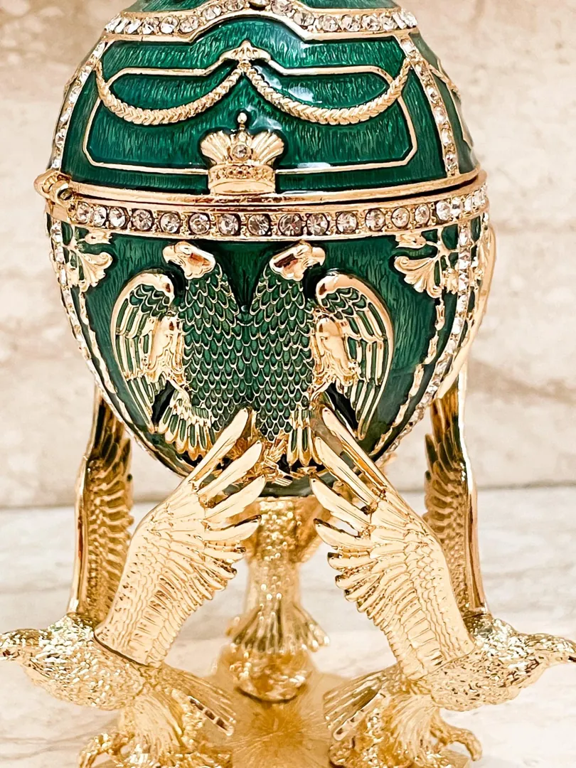 Limited Edition Musical Faberge Egg with Velour Interior and Swarovski Crystal Diamond Handset. Faberge Style Egg for POWER and LONGEVITY. Perfect for Anniversary or Birthday gifts.