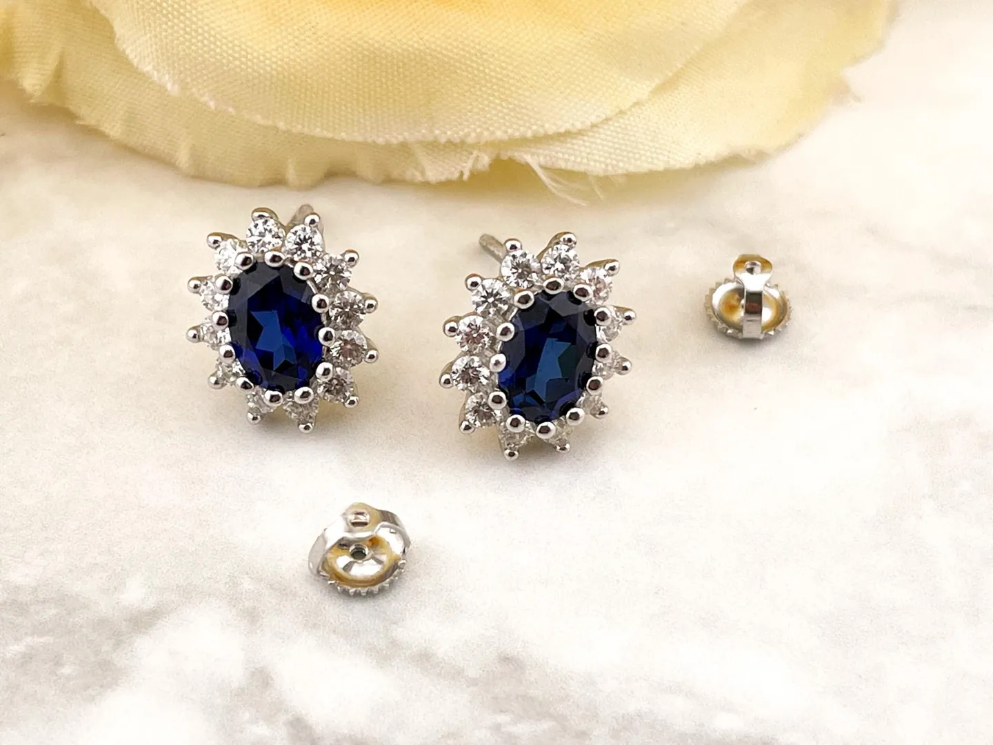 2.4ct Certified Natural Sapphire Diamond Earrings Sapphire Studs Diamond Sapphire Earrings 2ct Designer Stud Jewelry 18k Gold Handmade Gift