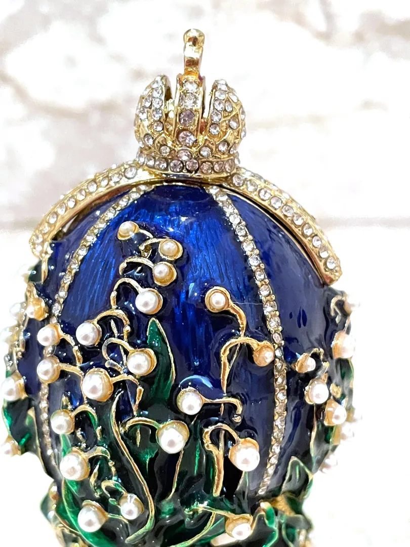 Sapphire Blue Imperial Egg Fabergé Egg Style Gold Swarovski Eggs Birthday Christmas Graduation Gift Box Wisdom Luck Handmade by Pierre Lorren