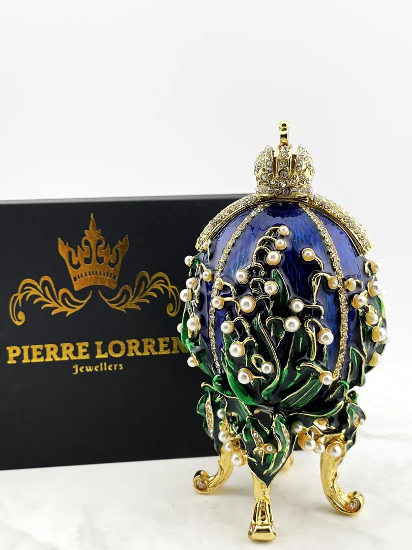 Sapphire Blue Imperial Egg Fabergé Egg Style Gold Swarovski Eggs Birthday Christmas Graduation Gift Box Wisdom Luck Handmade by Pierre Lorren