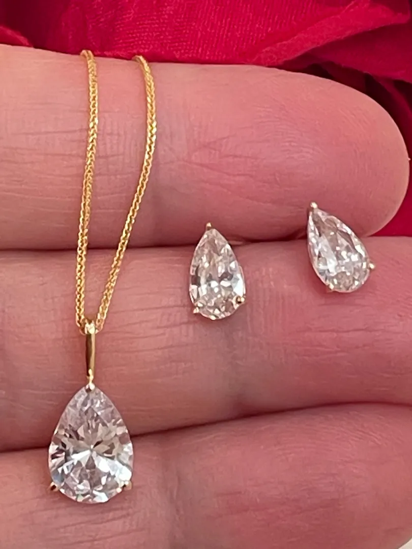 3ctw Diamond Tear Drop Pendant Diamond Teardrop Earrings Solid 18k Gold Diamond Jewelry Set Pear Diamond Wedding Anniversary Gift for Her