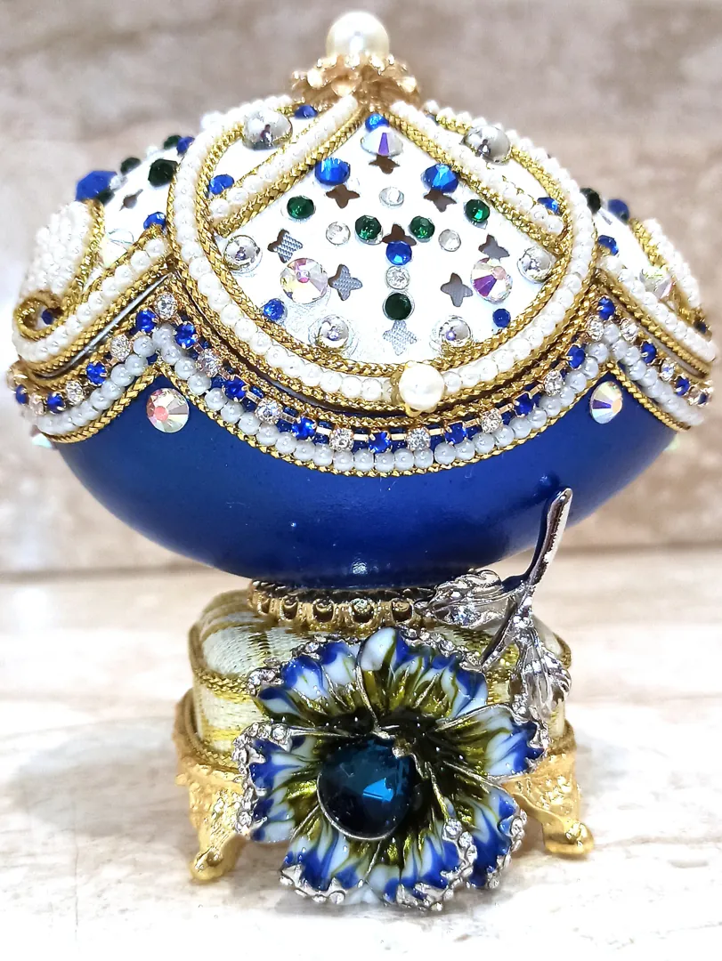 One Of a Kind - Faberge Egg - 24k Gold - Faberge Egg Music Box - Sterling Silver Jewelry - Blue Necklace - Silver, Topaz Bracelet - Faberge Style
