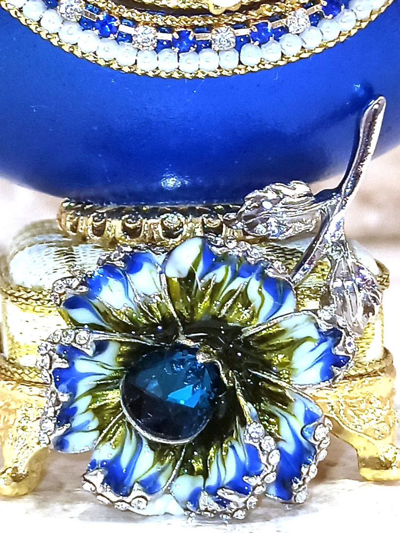 One Of a Kind - Faberge Egg - 24k Gold - Faberge Egg Music Box - Sterling Silver Jewelry - Blue Necklace - Silver, Topaz Bracelet - Faberge Style