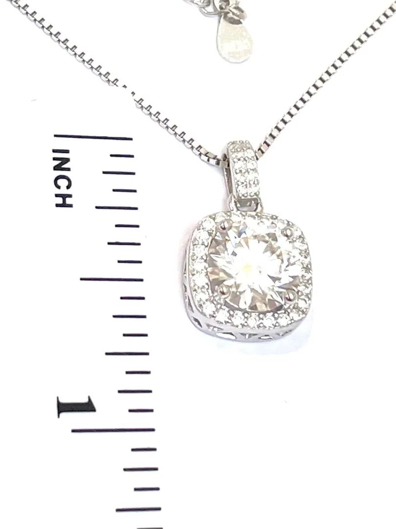 2.25ct Certified Square Diamond Necklace Pendant, 2 Carat Diamond Stud Earrings, Diamond Bridal Set, Silver, 18k Gold Diamond Jewelry.