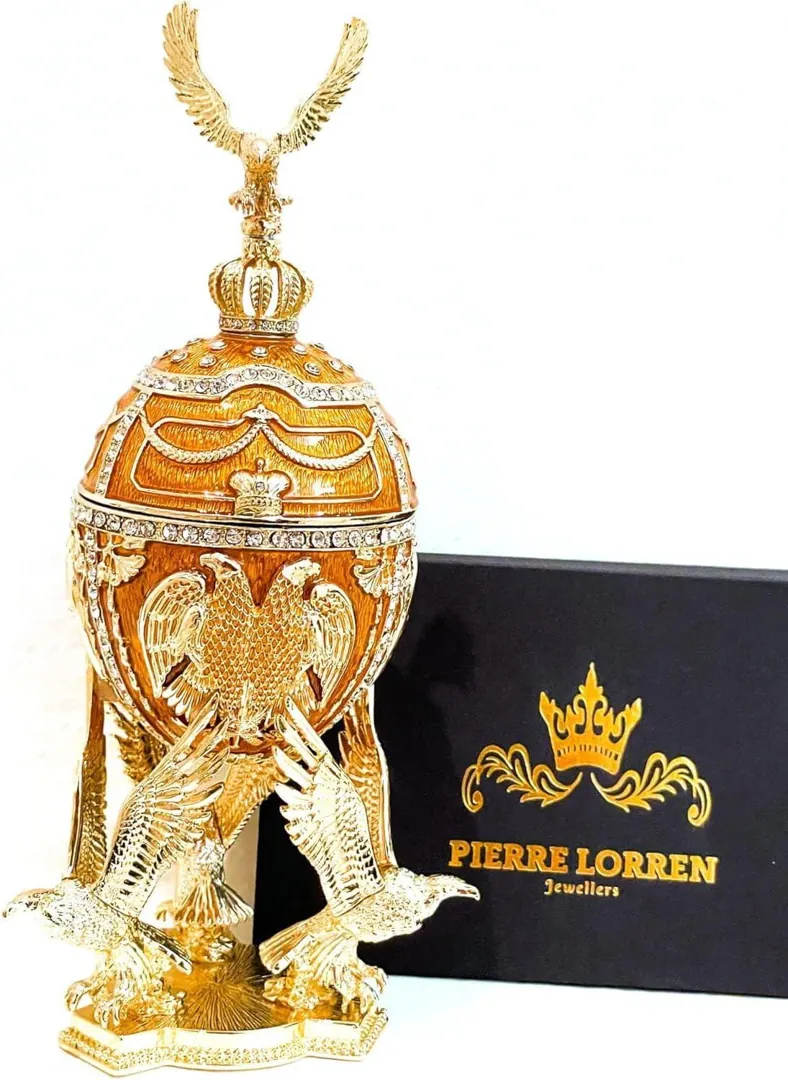 Pierre Lorren Fabergé Egg Faberge Egg Music Box Faberge Trinket Box Pure Gold Decor Austrian Crystal Diamonds Wisdom Gift for Graduation