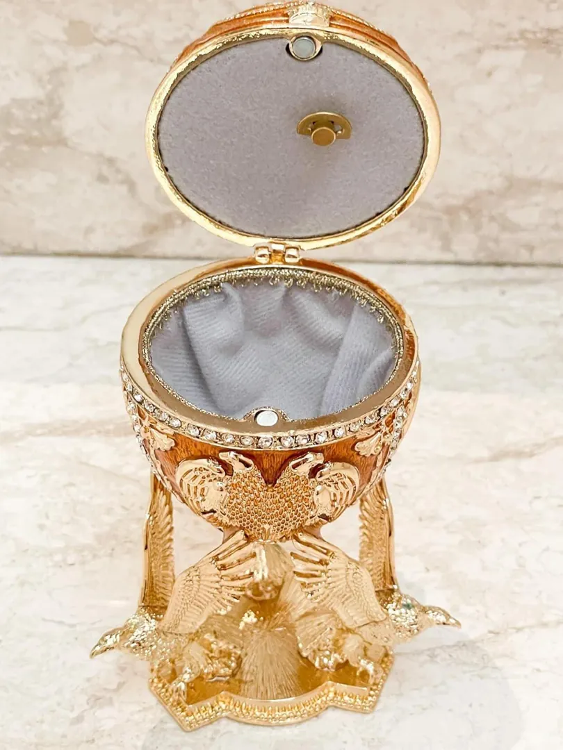 Pierre Lorren Fabergé Egg Faberge Egg Music Box Faberge Trinket Box Pure Gold Decor Austrian Crystal Diamonds Wisdom Gift for Graduation