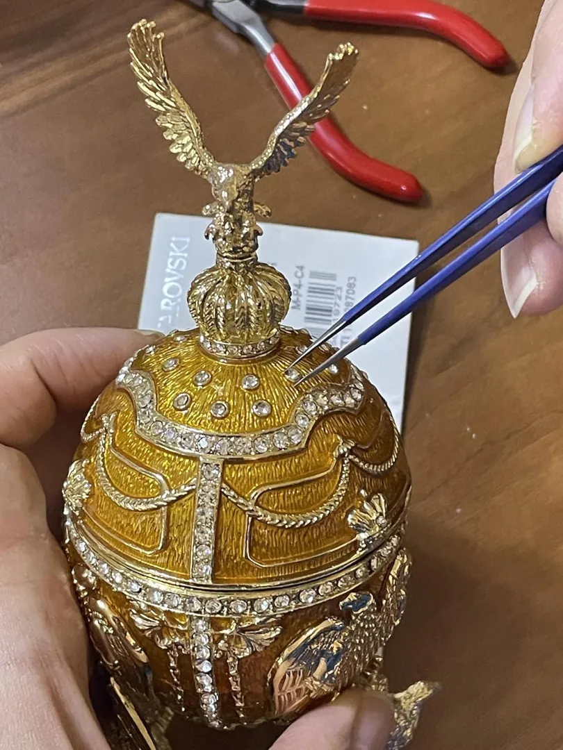 Pierre Lorren Fabergé Egg Faberge Egg Music Box Faberge Trinket Box Pure Gold Decor Austrian Crystal Diamonds Wisdom Gift for Graduation