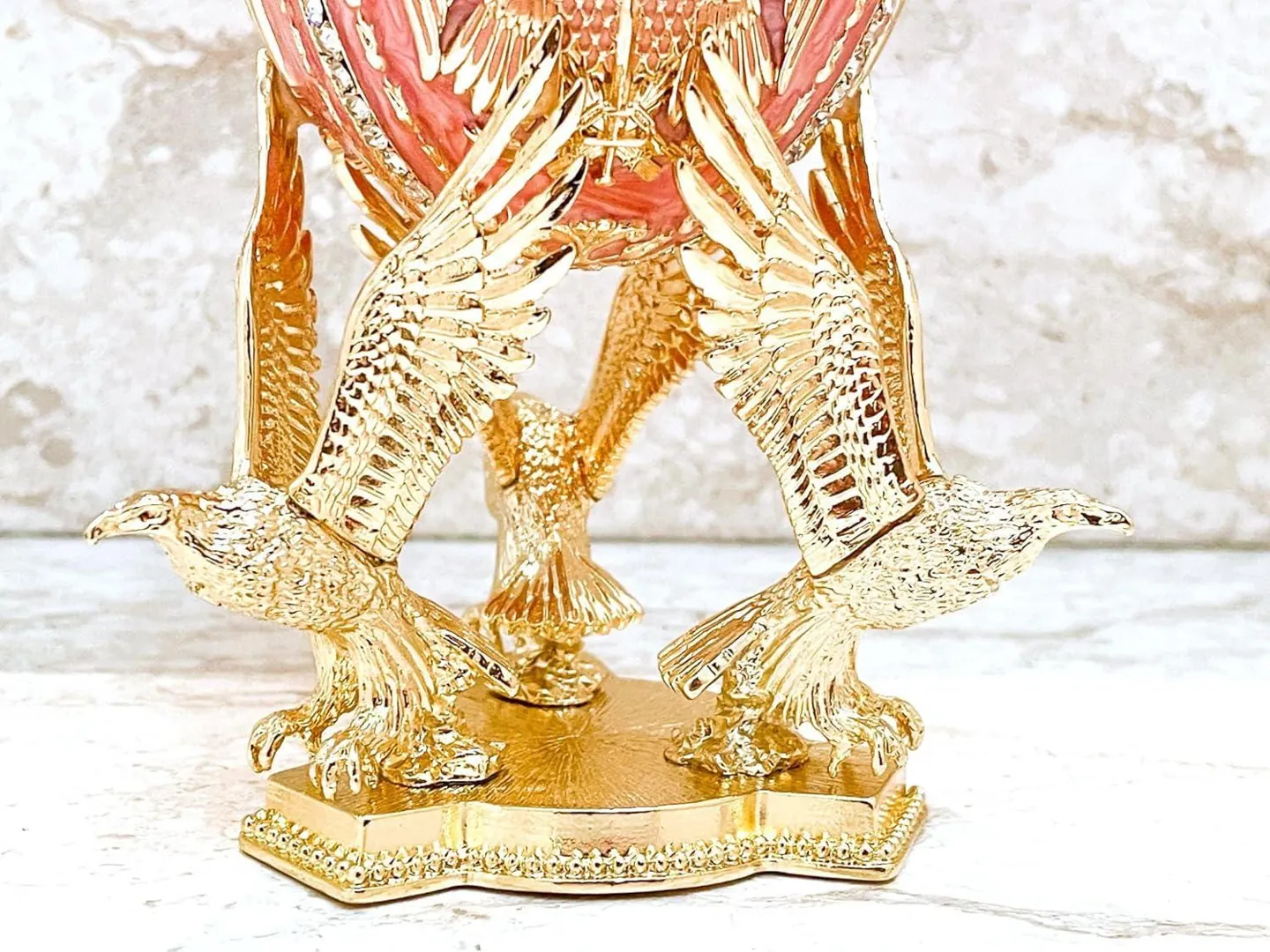 Unique Fabergé Egg Pink Faberge Egg Music Box WISDOM Faberge Trinket Box Pure Gold Decor Austrian Crystal Diamonds Handmade by Pierre Lorren.