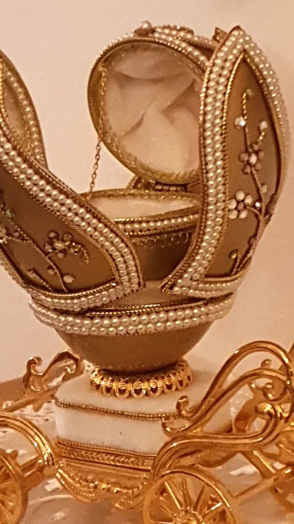 ONLY ONE Faberge Egg Style Music Antique Ring Box Bridal Wedding Anniversary Fabergé Egg Trinket Luxury Gift for Bride HANDCARVED Real Egg