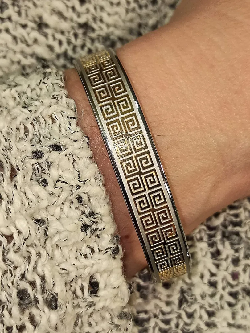 Handmade Silver Meander Bracelet / Greek Key Bangle / Greek Jewelry Meander Bracelet / Ancient Greek Key Bracelet / 24K Gold Gift for Her
