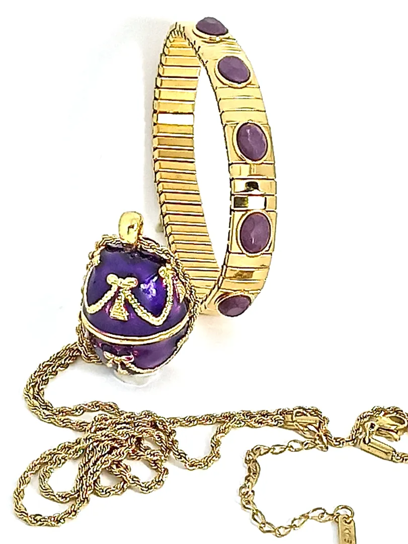 24k Fabergé Style Imperial Egg Necklace Set - Fabergé Egg Amethyst Necklace Gold - Fabergé Egg Pendant Necklace Handmade Jewelry Mother Gift