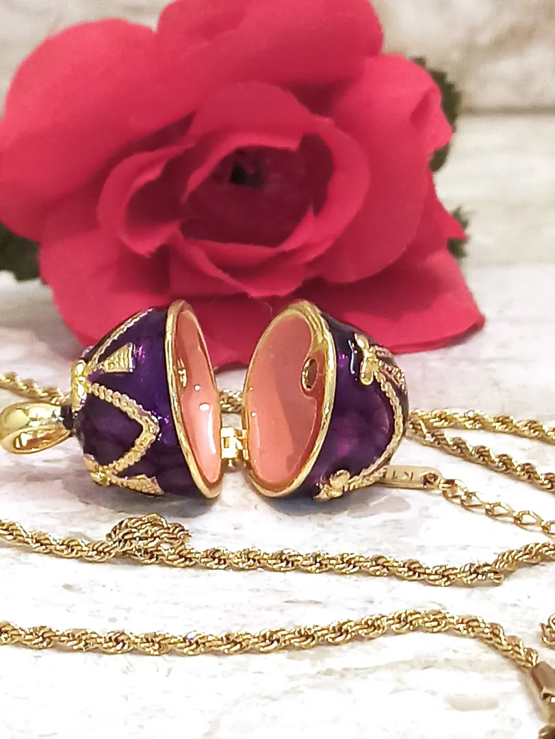 24k Fabergé Style Imperial Egg Necklace Set - Fabergé Egg Amethyst Necklace Gold - Fabergé Egg Pendant Necklace Handmade Jewelry Mother Gift