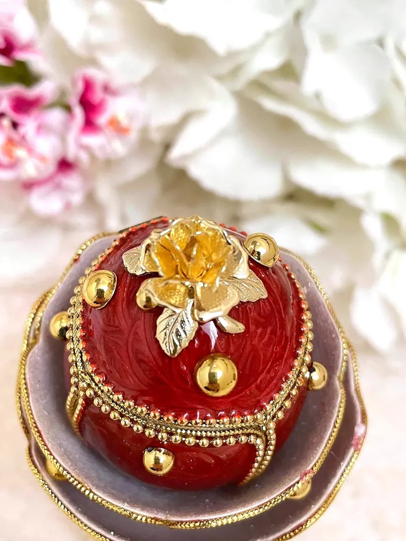 Limited Edition Fabergé Egg 2002 Ruby Rose Fabergé Style Egg Handcarved Fabergé Egg Music Box & Jewelry First Christmas Anniversary New Year